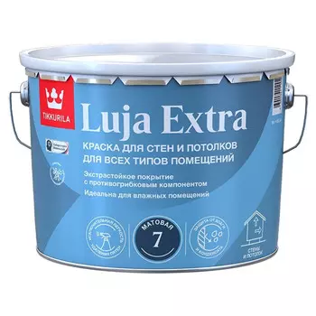краска в/д TIKKURILA Luja Extra база С для стен и потолков 9л бесцветная, арт.700014022