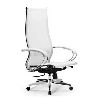 кресло офисное МЕТТА-7 белый/хром экокожа/сетка