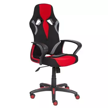 кресло офисное RUNNER 600х480х1230(1350) мм, чёрное/красное, искусственная кожа, ткань