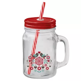 кружка-банка ATMOSPHERE Carols 500мл с крышкой и трубочкой стекло