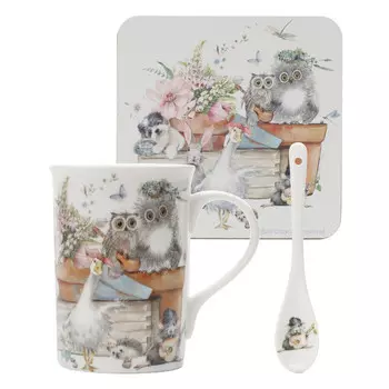 кружка SIJ Animal Fair 330мл с ложкой и подставкой фарфор