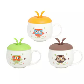 кружка Совушка 300мл с силиконовой крышкой фарфор