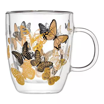 кружка WALMER Butterfly 350мл двойная стенка термостекло