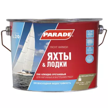 лак алкидно-уретановый PARADE L20 яхтный матовый 2,5л, арт.0006111