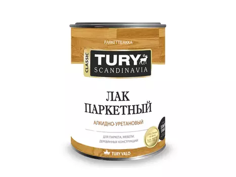 лак алкидно-уретановый паркетный TURY 0,9л глянцевый, арт.лак TURY а/у гл