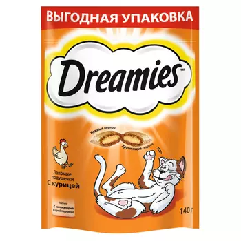 лакомство для кошек DREAMIES подушечки c курицей 140г