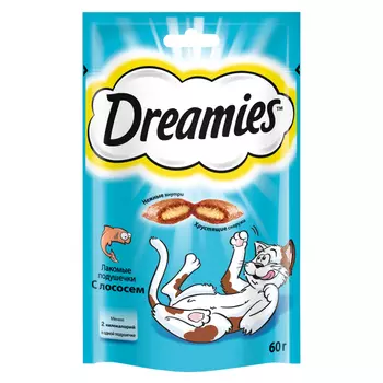 лакомство для кошек DREAMIES подушечки c лососем 60г