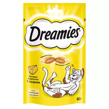 лакомство для кошек DREAMIES подушечки c сыром 60г