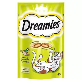 лакомство для кошек DREAMIES подушечки c уткой 60г