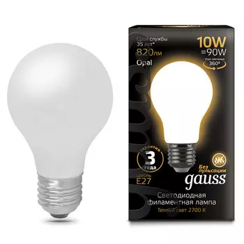 лампа филаментная GAUSS 10Вт LED Е27 820Лм LED 2700К milky А60