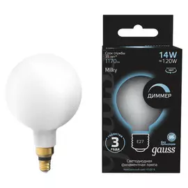 лампа филаментная GAUSS 14Вт Е27 LED 1170Лм 4100К G200 milky диммируемая шар