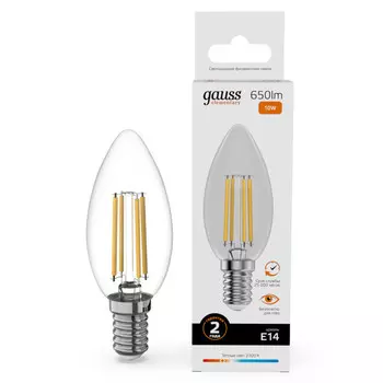 лампа филаментная GAUSS Filament Elementary 10Вт Е14 LED 650Лм 2700К свеча