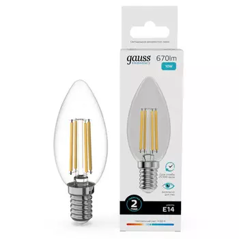 лампа филаментная GAUSS Filament Elementary 10Вт Е14 LED 670Лм 4100К свеча