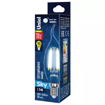 лампа филаментная UNIEL 11Вт Е14 LED 950Лм 4000K свеча на ветру