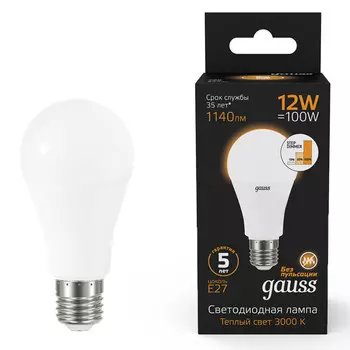 лампа Gauss 12Вт Е27 1140Лм LED 3000К диммирование груша