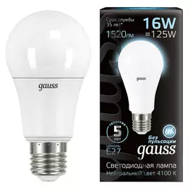 лампа GAUSS 16Вт E27 LED 1520Лм 4100K A60 груша