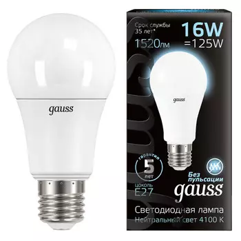 лампа GAUSS 16Вт E27 LED 1520Лм 4100K A60 груша