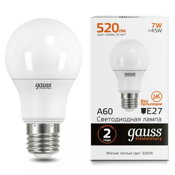 лампа Gauss Elementary 7Вт E27 520Лм LED 3000К груша
