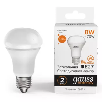 лампа Gauss Elementary 8Вт Е27 650Лм LED 3000К рефлектор