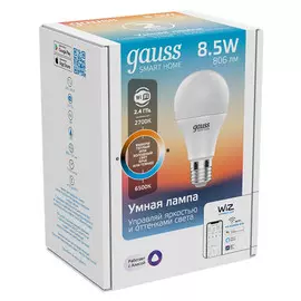 лампа GAUSS Smart Home 8,5Вт E27 LED 806Лм 2700/6500К A60 шар диммирование