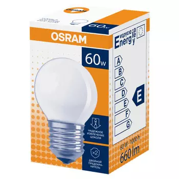 лампа накаливания OSRAM 60Вт E27 2700K 230В шар A55 матовая