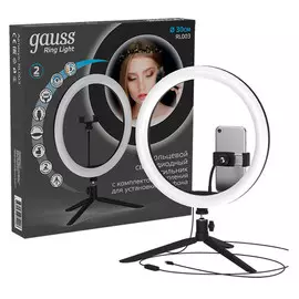 лампа настольная светодиодная GAUSS кольцевая 15Вт LED 800Лм 3000-6500K 5В USB IP20 пульт черный