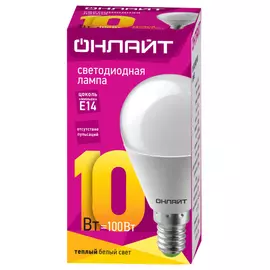 лампа светодиодная ОНЛАЙТ 10Вт E14 2700К 230В шарик G45