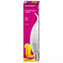 лампа светодиодная ОНЛАЙТ 10Вт E14 2700К 230В свеча на ветру СA37