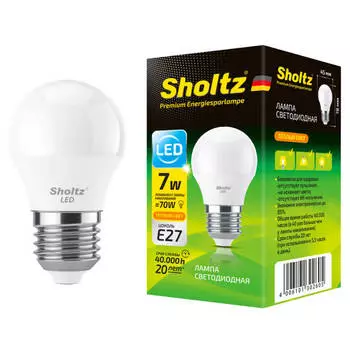 лампа светодиодная SHOLTZ 7Вт E27 612лм 3000K 220В шар
