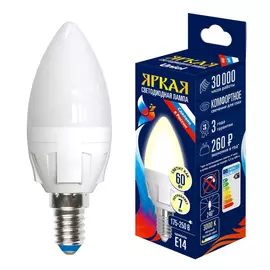 лампа светодиодная UNIEL 7Вт E14 600лм 2700K 220В свеча С37