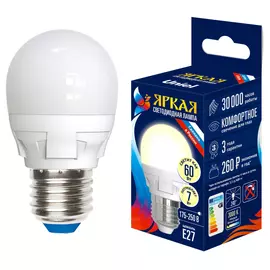 лампа светодиодная UNIEL 7Вт E27 600лм 2700K 220В шар G45