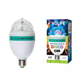 лампа светодиодная VOLPE Disco проектор 3Вт RGB E27 белый