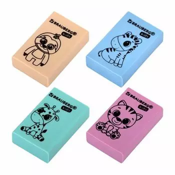 ластик BRAUBERG Kids Школьный 26х17х7мм прямоугольный пастельный в асс-те