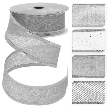лента п/э 25мм 2,7м сетка серебряная с блестками в асс-те