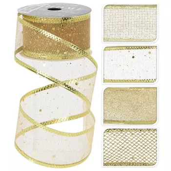 лента п/э 40мм 2,7м сетка золотая с блестками в асс-те
