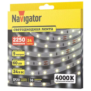 лента светодиодная NAVIGATOR LED 4,8Вт 2835 IP20 24В 4000К 5м