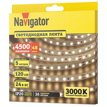 лента светодиодная NAVIGATOR LED 9,6Вт 2835 IP20 24В 4000К 5м