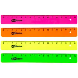 линейка 16см пластик флуоресцентная в асс-те