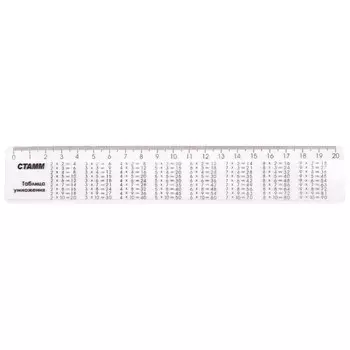 линейка СТАММ 20см таблица умножения со справочным материалом пластиковая прозрачная