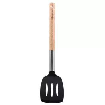 лопатка BERGNER Naturally 33,8х8,8см с прорезями нерж.сталь пластик каучук.дерево