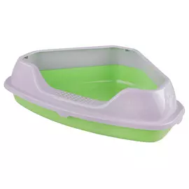 лоток для кошек Барсик угловой с рамкой зеленый