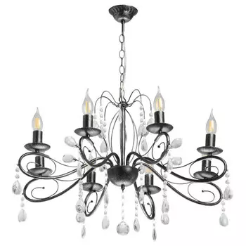 люстра подвесная DE CITY Лада 8х60Вт E14 металл черный серебро