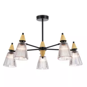 люстра потолочная AMBRELLA High Light E14х5 40Вт черный/светлое дерево/дымчатый