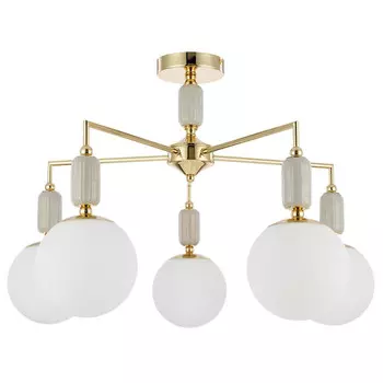 люстра потолочная LUMION Classi E14 5х40Вт керамика золото серый белый