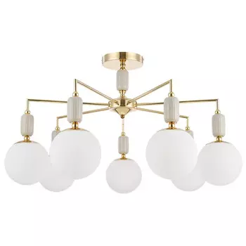 люстра потолочная LUMION Classi E14 7х40Вт керамика золото серый белый