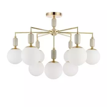 люстра потолочная LUMION Classi E14 9х40Вт керамика золото серый белый стекло