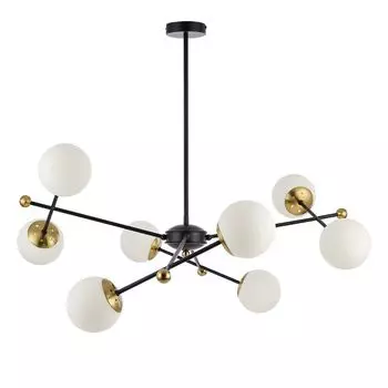 люстра потолочная LUMION Moderni E14 8х40Вт металл стекло черный золотой белый