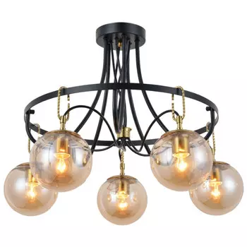 люстра потолочная SCHAFFNER Foco 5xE27 60Вт стекло металл бронза чёрный