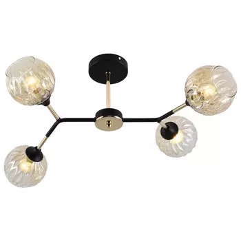 люстра потолочная SCHAFFNER Lindo E27 4x60Вт стекло металл чёрный/золото