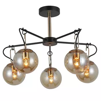 люстра потолочная SCHAFFNER Posizioni E27 5х60Вт стекло металл чёрный золото